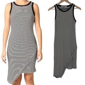 Michael Stars Striped Dress Asymmetric Hemline Bodycon White Black Womens Large
